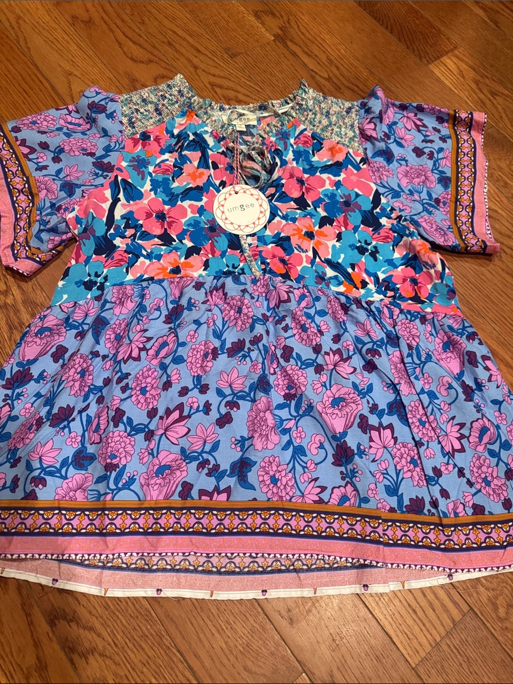 Umgee Lavender & Pink Mixed Floral Short Sleeve Blouse